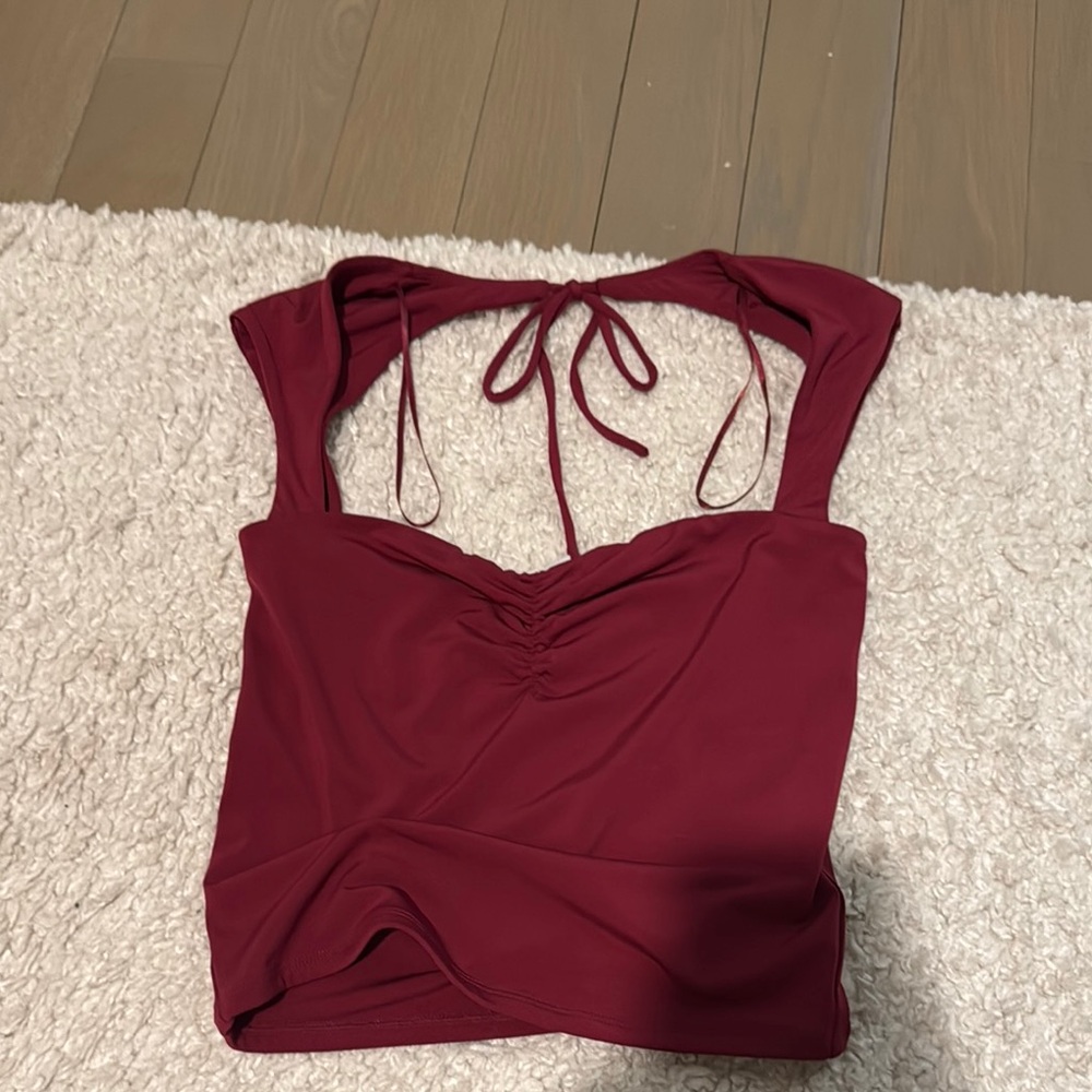 Garage Red Cut Out Tie Front Tank Top